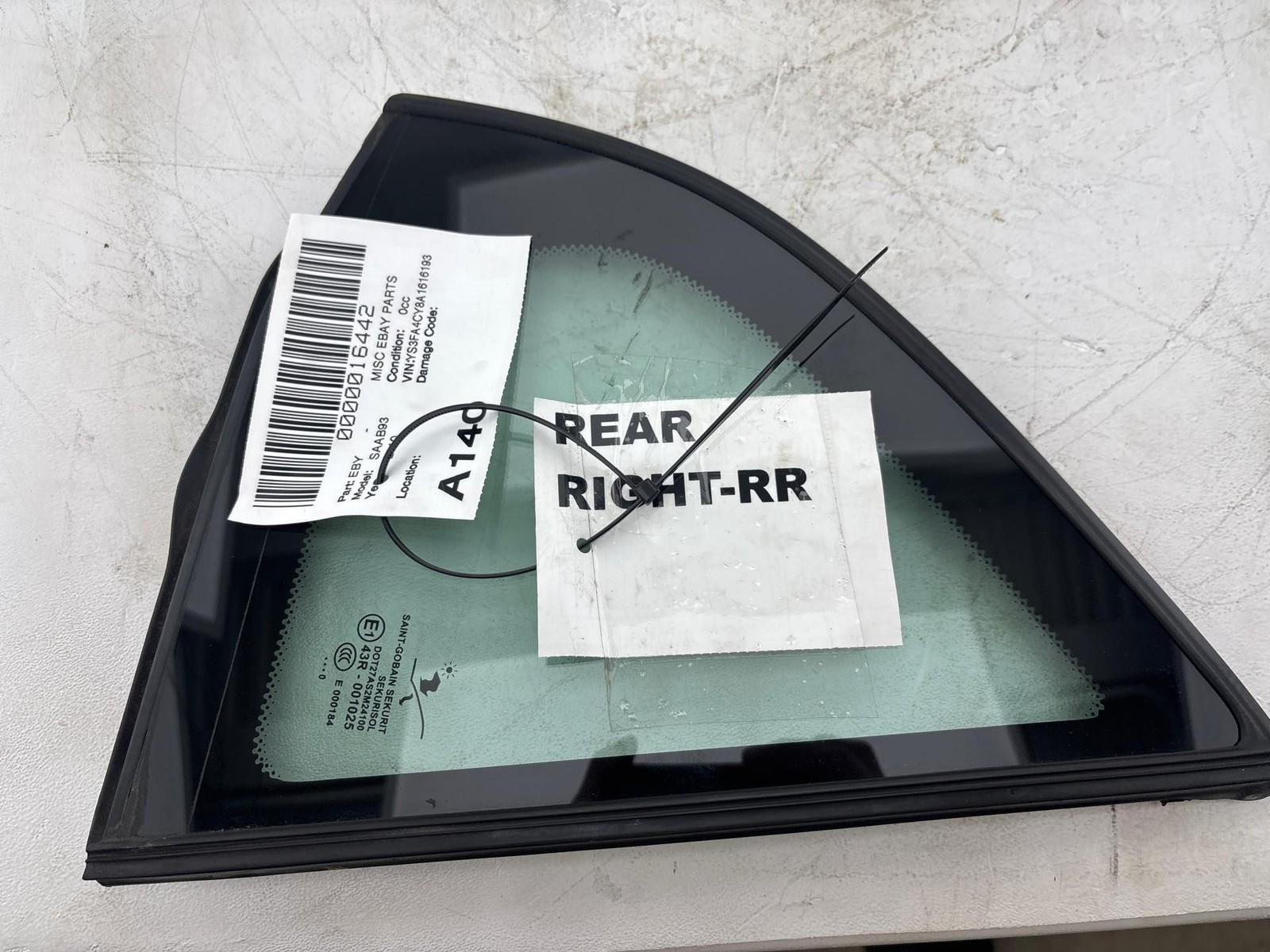 2003-2011 Saab 9-3 Rear Right Door Vent Window Glass OEM