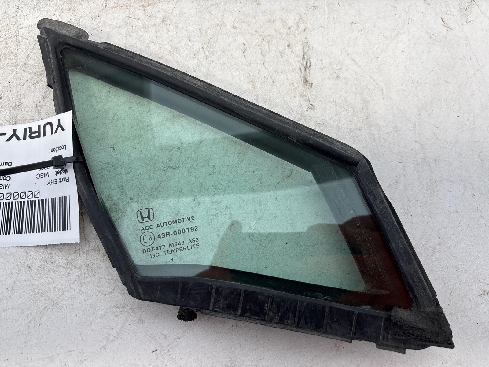 2016-2022 HONDA PILOT FRONT RIGHT SIDE DOOR WINDOW CORNER FIXED GLASS OEM