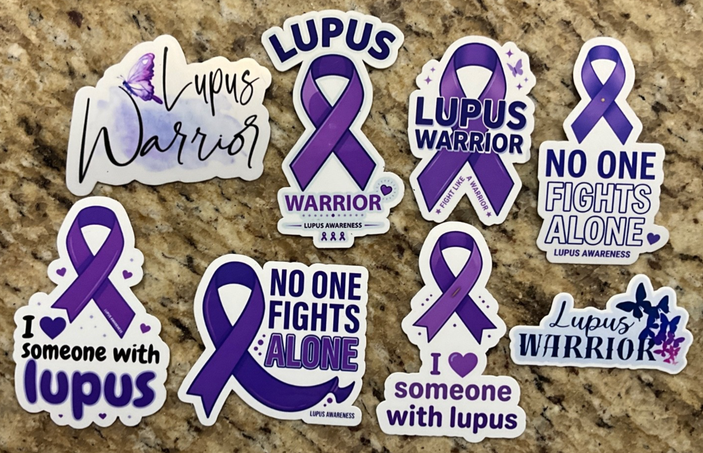 Lupus Awareness Warrior No One Fights Alone Custom Stickers Purple Ribbon DONATE
